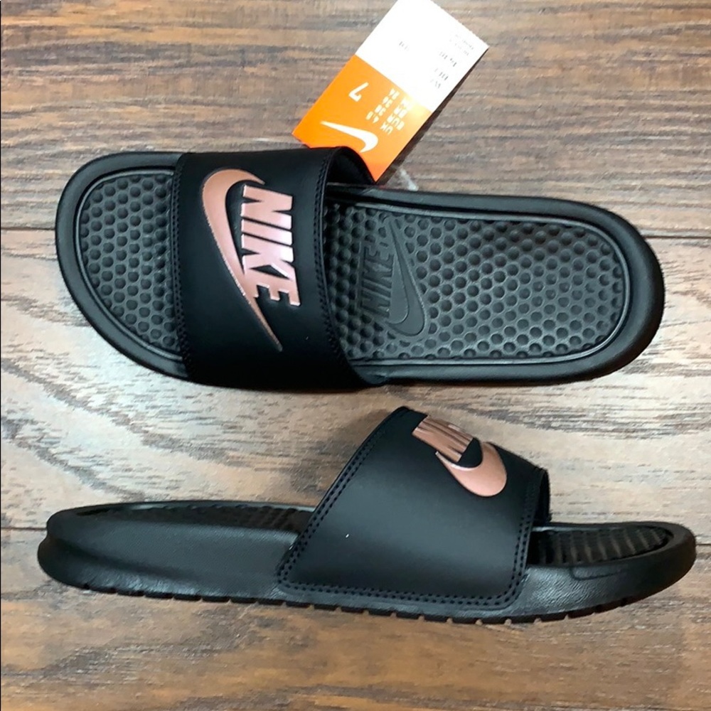 NIKE WMNS BENASSI JDI Black/Rose Gold - Picture 11 of 16